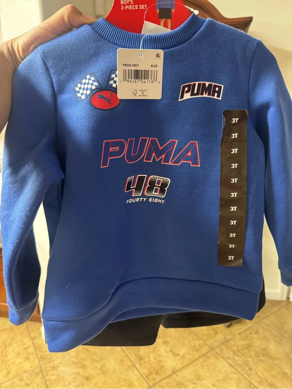 PUMA Boys' Blue Logo Sweatshirt with short set- 3T